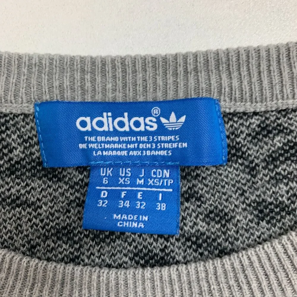Adidas Sweater Womens XS Gray Black Helsinki Ice Print Cotton Knit Drop Shoulder